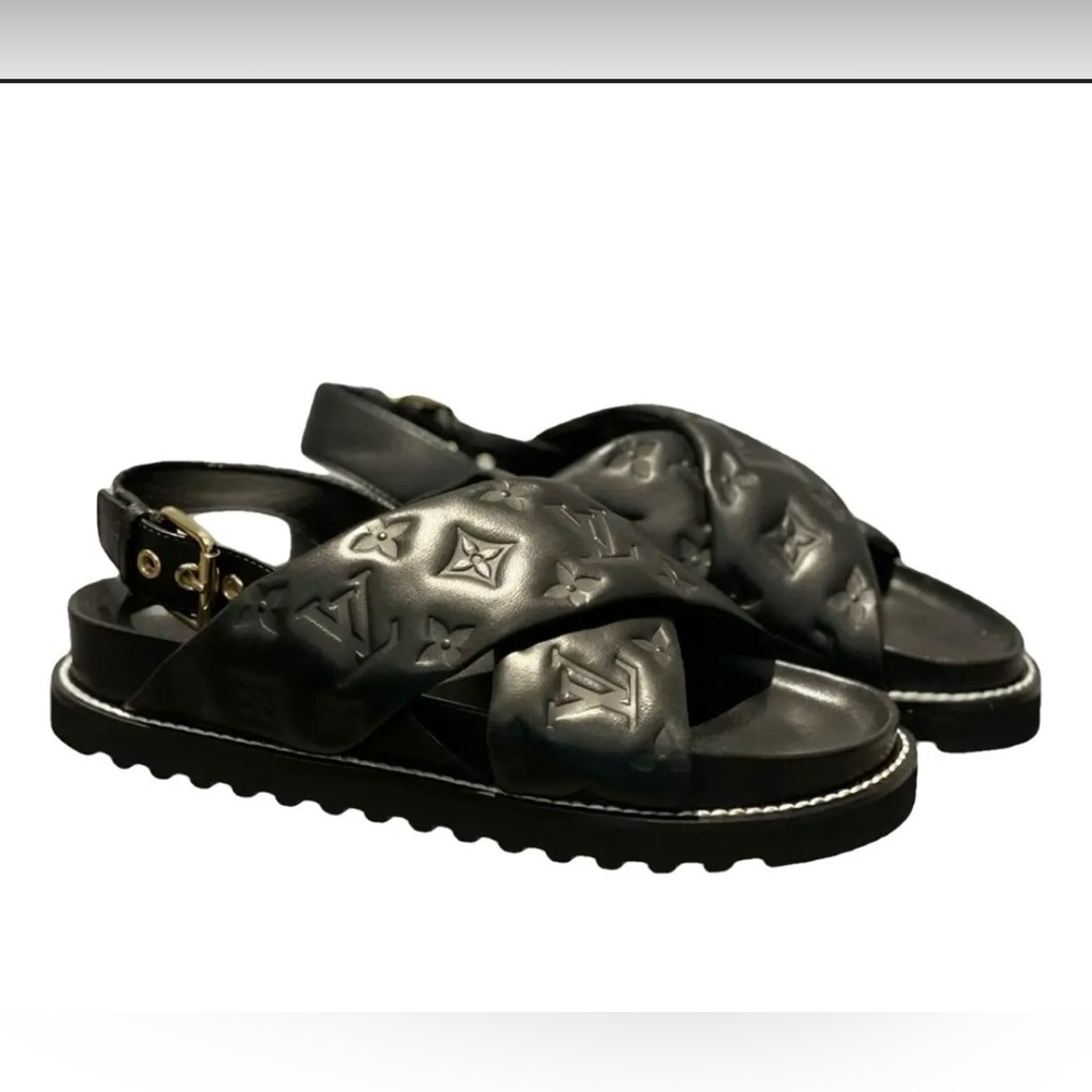 Louis Vuitton Paseo Comfort Monogram Lambskin Embossed  Sandals 36 New